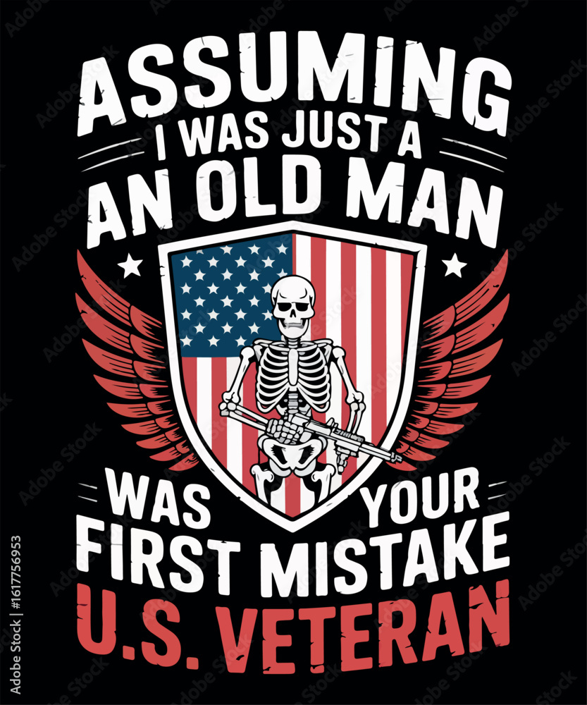 Obraz premium Badass Veteran Skull Shirt – U.S. Military
