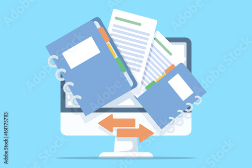 The concept of transferring documents or files. Document or file archives, information storage. File icon. Document management. File storage. Flat design illustration.