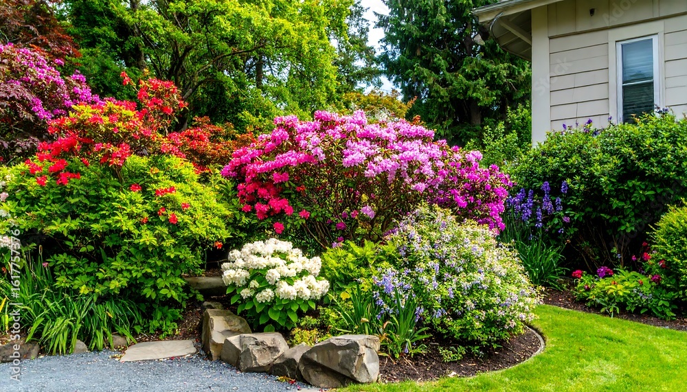 Fototapeta premium Colorful garden beds with vibrant flowers