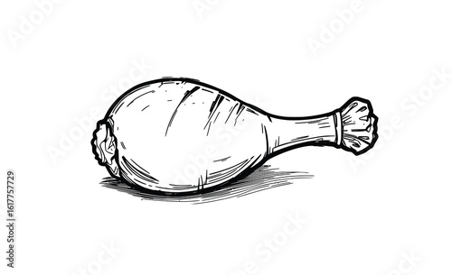 Minimal black line drawing of a cooked chicken drumstick on a clean white background

