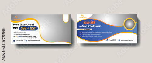Business card templates, modern corporate design, editable eps, 2 cards, blue and yellow