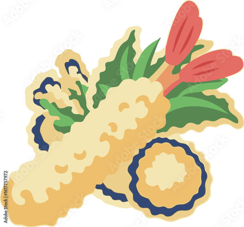 MinimalFlatDesign_Tempura_JapaneseFood_Illustration_ミニマルフラットデザイン_天ぷら_日本食_イラスト