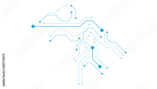 Technology blue circuit diagram on white background. High-tech circuit board connection system.Vector abstract technology on white background.