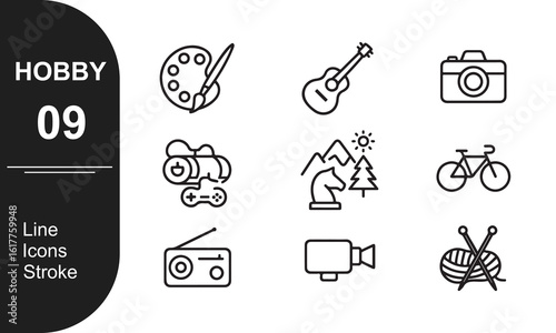 Hobby Icons Pack. Thin Line Style for Creative Activities