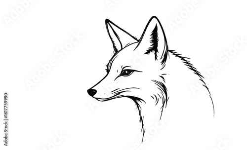 Detailed Side View Line Drawing of a Fox Head – Elegant Animal Illustration for Nature, Forest, or Wildlife-Themed Design Use