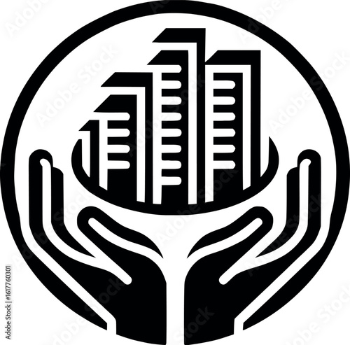 Black and whita bulding illustration.