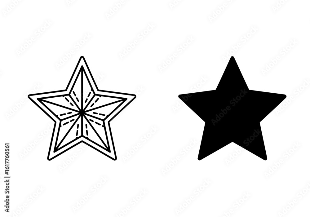 Fototapeta premium Vector art of two stars, one outlined and one solid black, isolated on white background