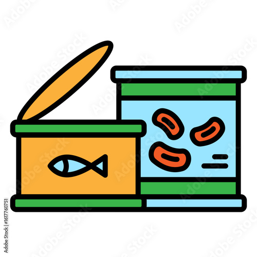 Canned Food Vector Illustration: Fish and Beans Icon