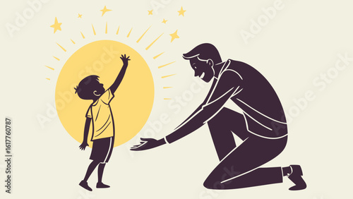 Father Helping Son Reach the Sun