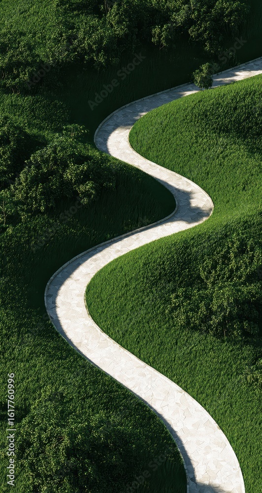 Obraz premium Winding path through lush green landscape
