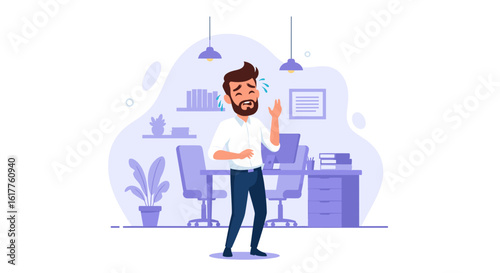 Stressed businessman in office, perfect for illustrating work overload, anxiety, or burnout in presentations or website content.