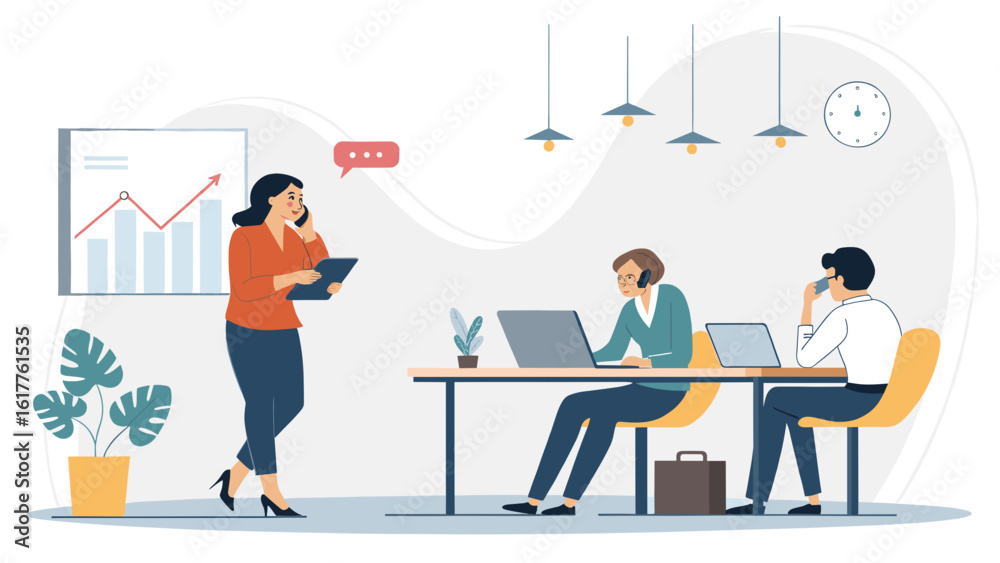 Fototapeta premium Business team working in modern office, perfect for website banners or brochures.