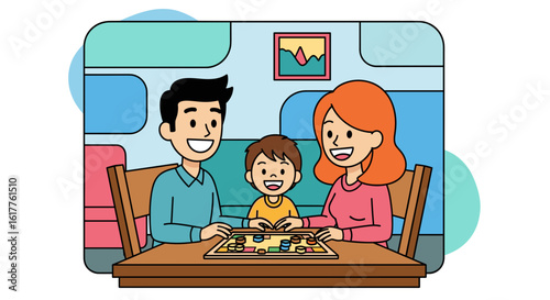 Happy family playing board games at home, perfect for family blogs or articles about family time.