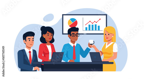 Diverse business team collaborating on project, perfect for website landing page or presentation.