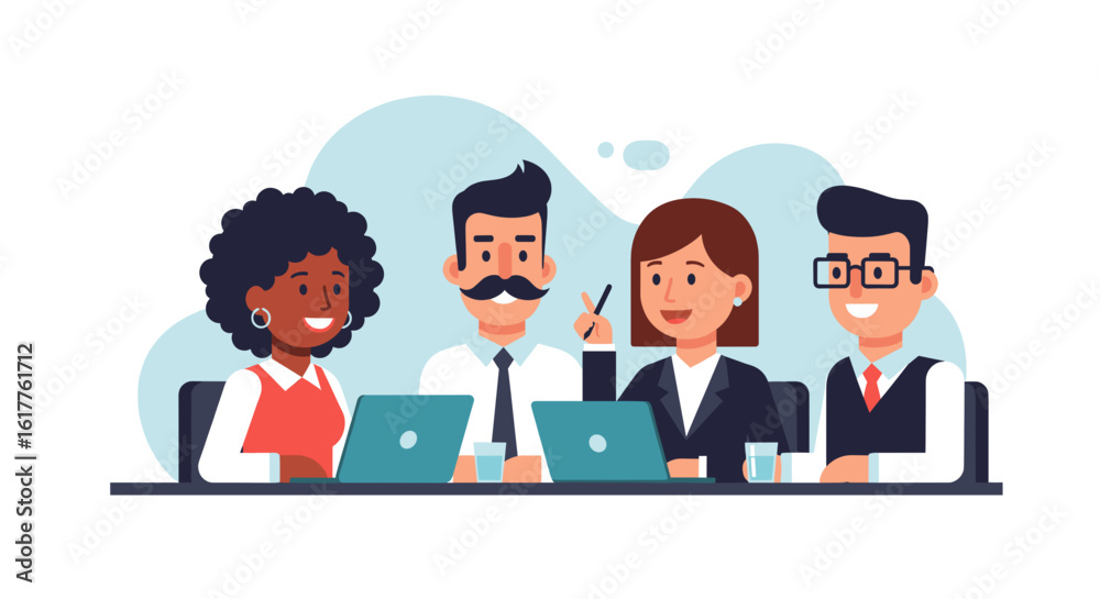 Diverse team of professionals collaborating on laptops, perfect for websites or presentations on teamwork and innovation. Diverse team of professionals collaborating on laptops, perfect for websites or presentations on teamwork and innovation.