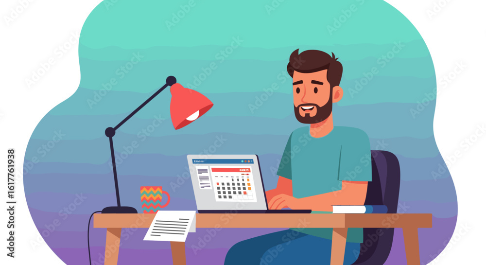Man working on laptop at home office, perfect for productivity, remote work, and freelance websites. Man working on laptop at home office, perfect for productivity, remote work, and freelance websites.