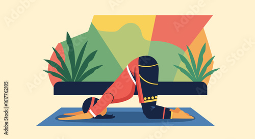 Woman practicing yoga, upward-facing dog pose. Perfect for wellness websites, yoga studios, and health publications.