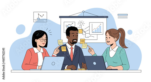 Diverse business team collaborating on project, perfect for website landing pages or presentations.