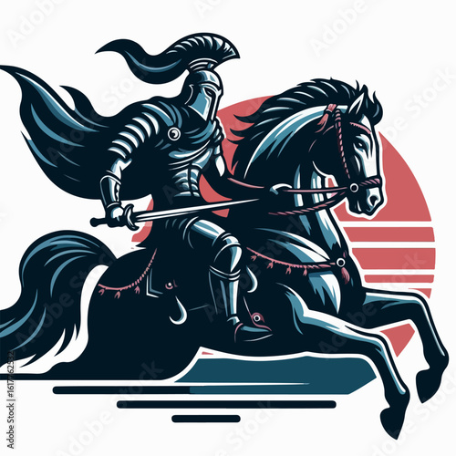 the kninght is riding a horse 