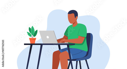 Illustration of a man working on his laptop at home, perfect for blog posts about remote work or productivity.