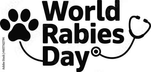 World Rabies Day Vector Icon of Stethoscope and Paw Print for Disease Awareness