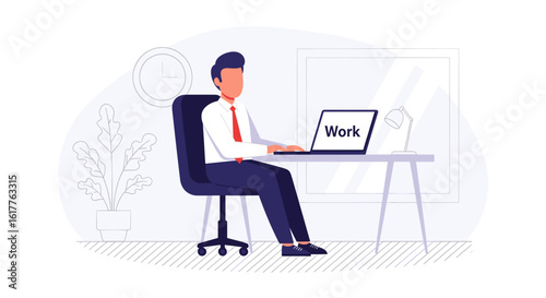 Man working on laptop in modern office - perfect for business websites, presentations, and marketing materials.