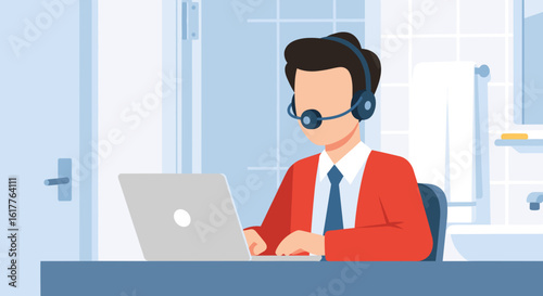 Customer service representative working from home, perfect for website banners or blog posts about remote work.