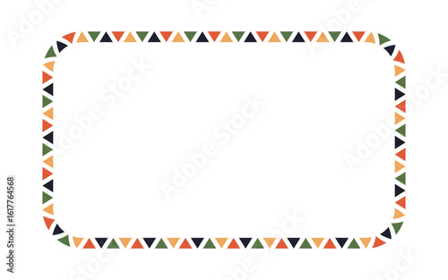 African pattern rectangle frame. Mexican ethnic motif border. Triangular ornament round frame. Sun stamp. African ethnic culture ornament Vector illustration isolated on white background.