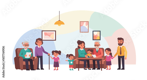 Happy multigenerational family gathering at home, perfect for family, heritage, and togetherness concepts.