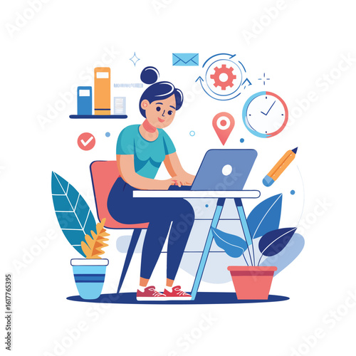 Female CEO confidently designing a modern logo, creative businesswoman brainstorming brand identity, professional corporate leader working on graphic design, innovative company branding concept.