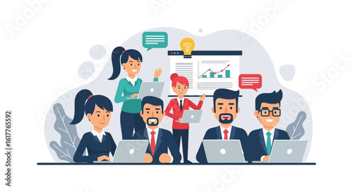 Diverse business team collaborating on a project, ideal for website banners or presentations.