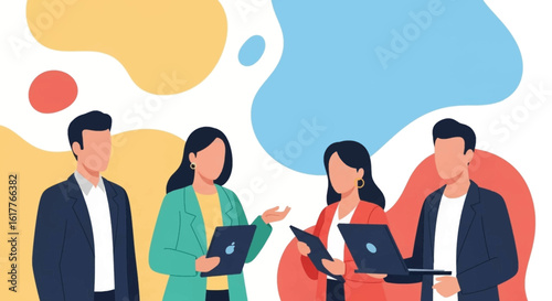 Diverse business team collaborating, ideal for website banners or presentations.