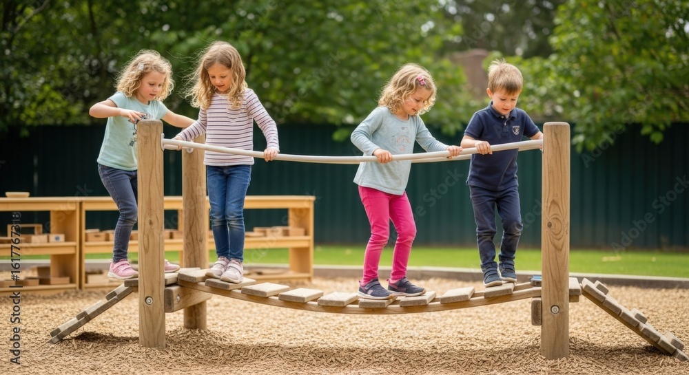 Fototapeta premium cheerful kids playing in the park
