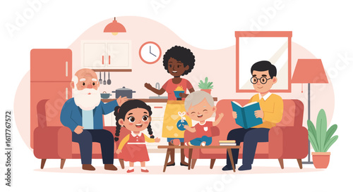 Happy multigenerational family spending time together at home.  Perfect for family, togetherness, and home life concepts.