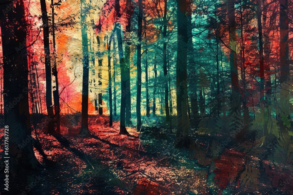 Fototapeta premium Fantasy Blaze in a Vibrant Forest