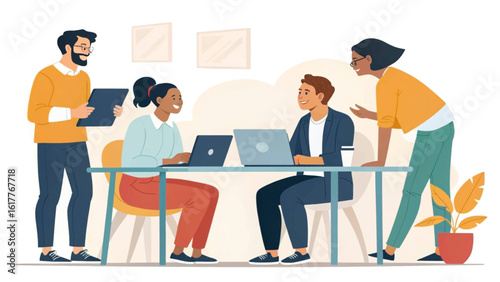 Diverse team collaborating on project, perfect for website landing page or business brochure.