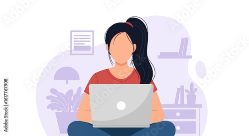 Woman working from home on laptop, perfect for blog posts about remote work or freelance lifestyle.