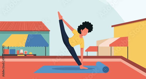 Woman doing yoga outdoors, perfect for wellness websites or brochures.