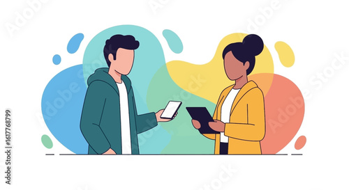 Diverse colleagues collaborating: Illustration ideal for websites, presentations, and marketing materials.