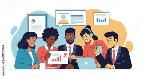 Diverse business team collaborating on project, ideal for presentations and website banners.