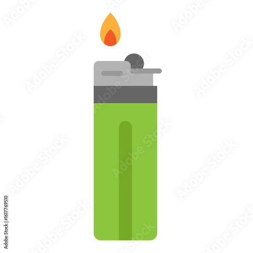 Green Lighter with Flame Illustration Icon