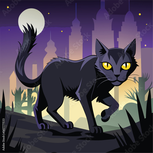 Vintage Black Cat Illustrations - Stylized Feline Artwork