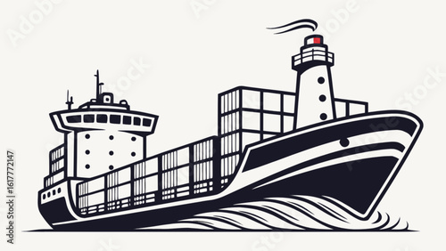 A cargo ship transports containers across the sea, symbolizing global trade and maritime industry