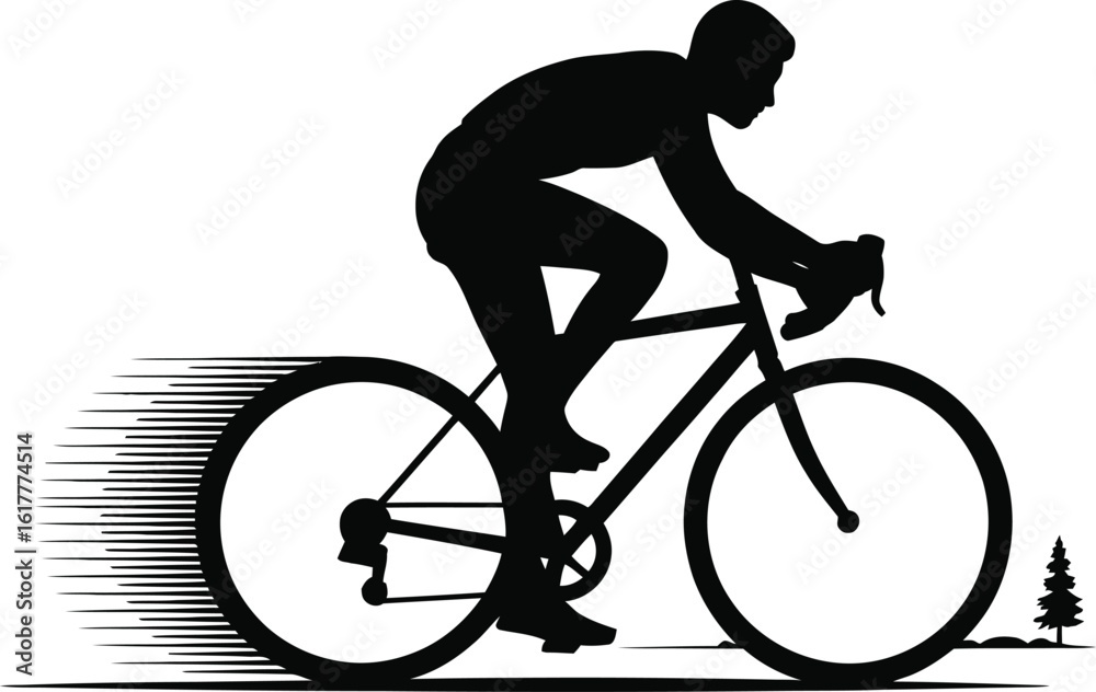 Naklejka premium Cyclist riding fast outdoors bicycle racing