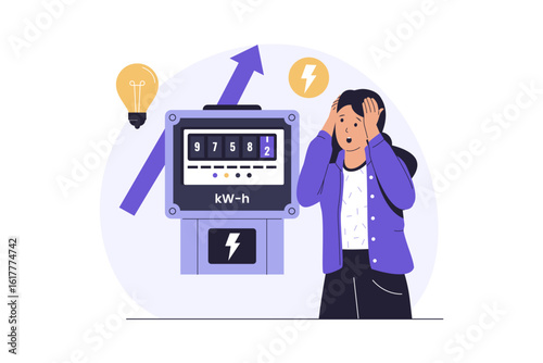 Rising Electricity Bills Illustration. Energy Price Increase & High Costs. Illustrations for websites, landing pages, mobile apps, posters and banners