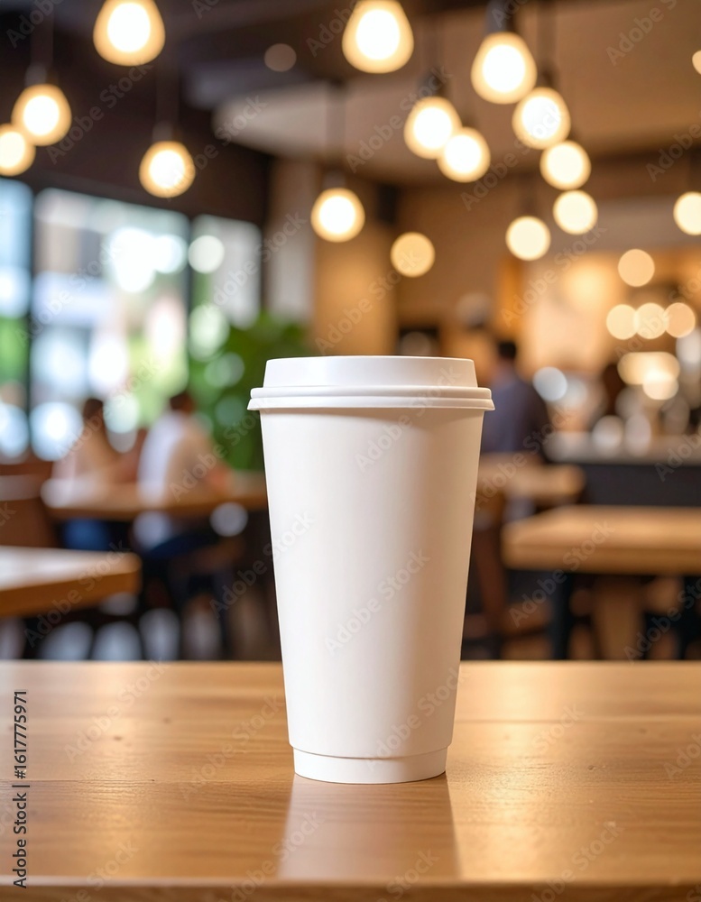 Blank coffee cup in cafe. Branding mockup and copy space Blank coffee cup in cafe. Branding mockup and copy space