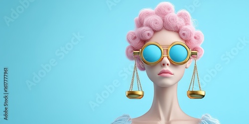 AI government  regulation  law concept. Stylish woman with unique glasses and pastel hairstyle.