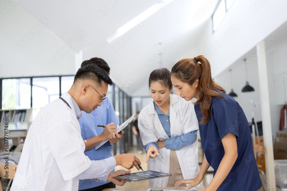 Fototapeta premium Medical team brainstorming having a meeting in conference room at hospital, Medical technology and health care concept.