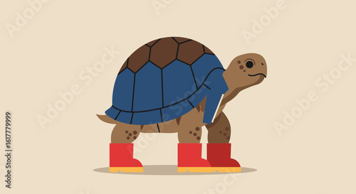 Vector SVG Illustration of a Cartoon Turtle with Red Boots in Modern Flat Style