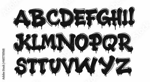 Graffiti Style Vector SVG Alphabet Font with Dripping Effect and Bold Black Outline Modern Street Art Design
